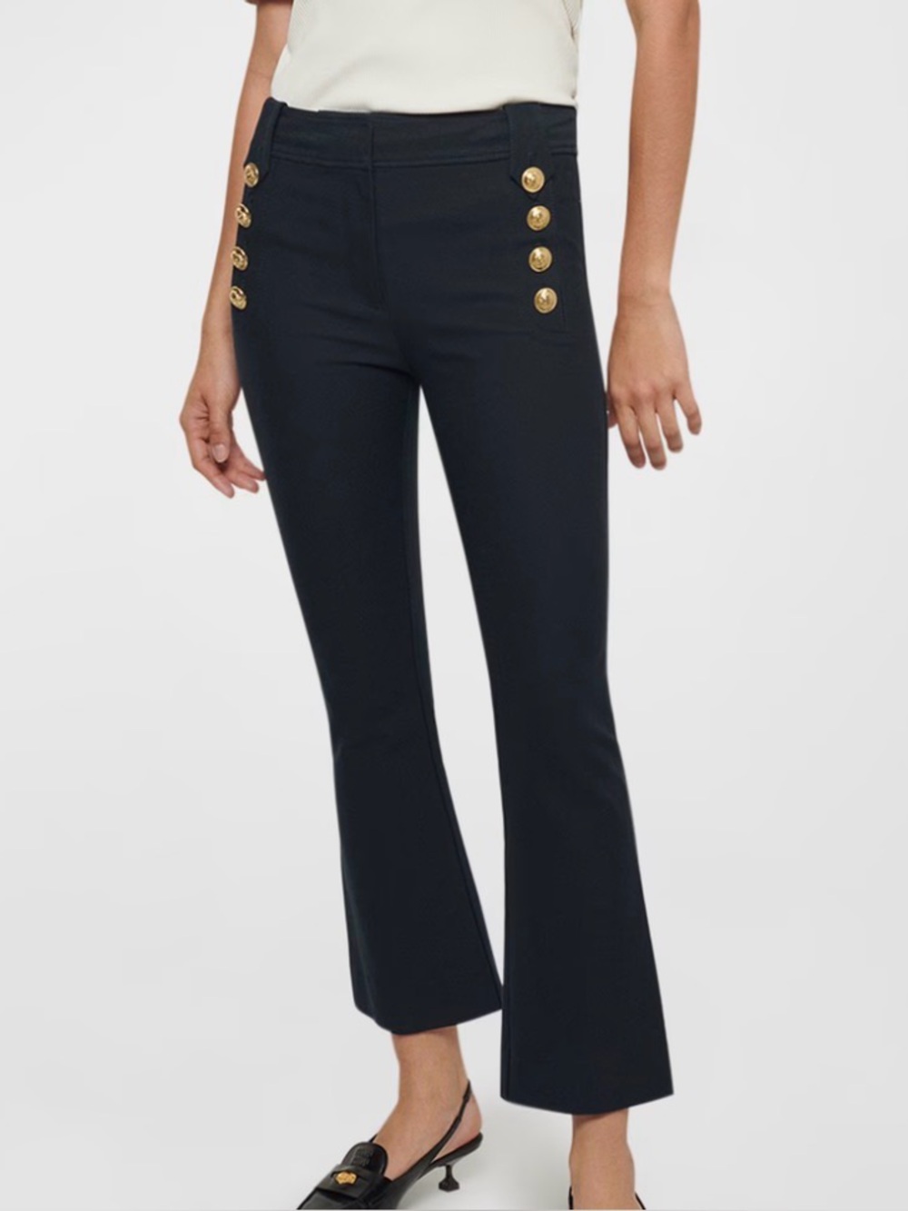10 Crosby Derek Lam black Flare cropped sailor pants Gold Buttons size 18